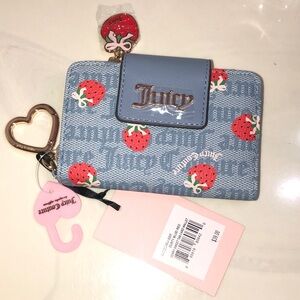 Juicy Couture Dusty Blue Red Berry Sweet Tab Card Wallet NWT